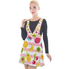 Tropical-fruits-berries-seamless-pattern Plunge Pinafore Velour Dress by Simbadda