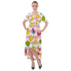 Tropical-fruits-berries-seamless-pattern Front Wrap High Low Dress by Simbadda