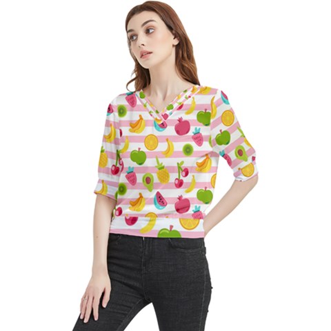 Tropical-fruits-berries-seamless-pattern Quarter Sleeve Blouse by Simbadda