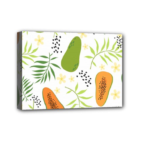 Seamless-tropical-pattern-with-papaya Mini Canvas 7  X 5  (stretched) by Simbadda