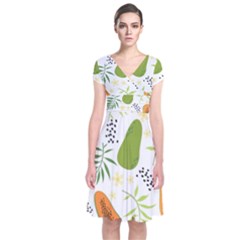 Seamless-tropical-pattern-with-papaya Short Sleeve Front Wrap Dress