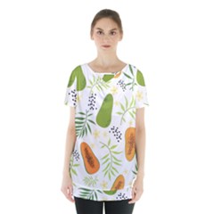 Seamless-tropical-pattern-with-papaya Skirt Hem Sports Top by Simbadda