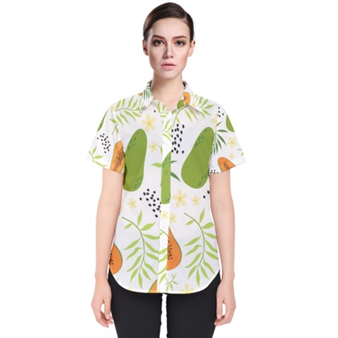 Seamless-tropical-pattern-with-papaya Women s Short Sleeve Shirt by Simbadda