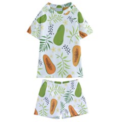 Seamless-tropical-pattern-with-papaya Kids  Swim Tee And Shorts Set by Simbadda