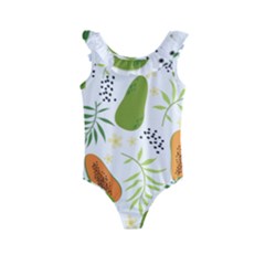 Seamless-tropical-pattern-with-papaya Kids  Frill Swimsuit by Simbadda