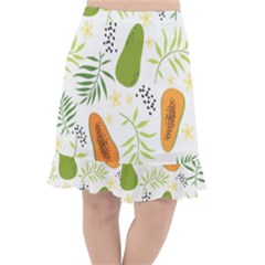 Seamless-tropical-pattern-with-papaya Fishtail Chiffon Skirt by Simbadda