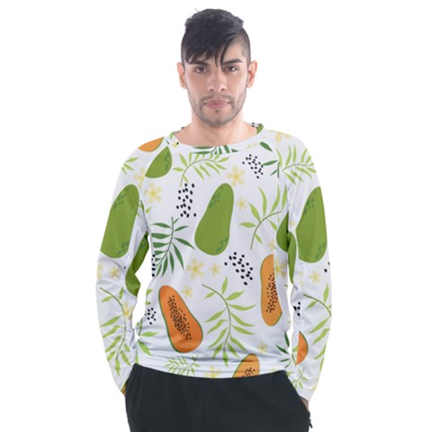 Seamless-tropical-pattern-with-papaya Men s Long Sleeve Raglan Tee by Simbadda