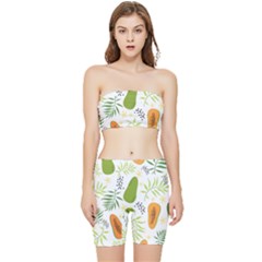 Seamless-tropical-pattern-with-papaya Stretch Shorts And Tube Top Set by Simbadda