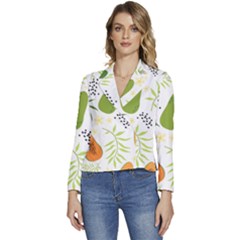 Seamless-tropical-pattern-with-papaya Women s Long Sleeve Revers Collar Cropped Jacket