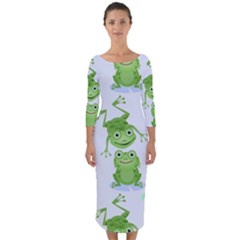 Cute-green-frogs-seamless-pattern Quarter Sleeve Midi Bodycon Dress by Simbadda