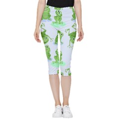 Cute-green-frogs-seamless-pattern Inside Out Lightweight Velour Capri Leggings  by Simbadda