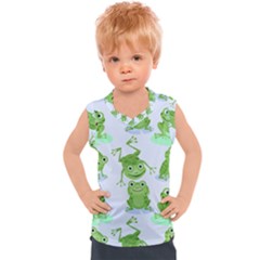 Cute-green-frogs-seamless-pattern Kids  Sport Tank Top