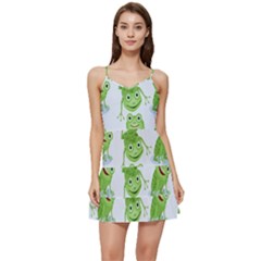 Cute-green-frogs-seamless-pattern Short Frill Dress by Simbadda