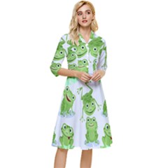 Cute-green-frogs-seamless-pattern Classy Knee Length Dress by Simbadda