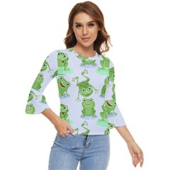 Cute-green-frogs-seamless-pattern Bell Sleeve Top