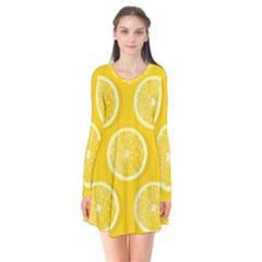 Lemon-fruits-slice-seamless-pattern Long Sleeve V-neck Flare Dress by Simbadda