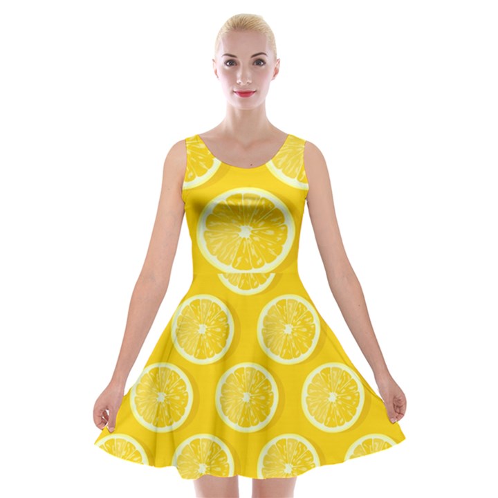 Lemon-fruits-slice-seamless-pattern Velvet Skater Dress