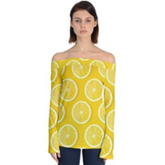 Lemon-fruits-slice-seamless-pattern Off Shoulder Long Sleeve Top by Simbadda