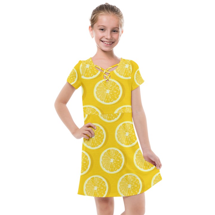 Lemon-fruits-slice-seamless-pattern Kids  Cross Web Dress