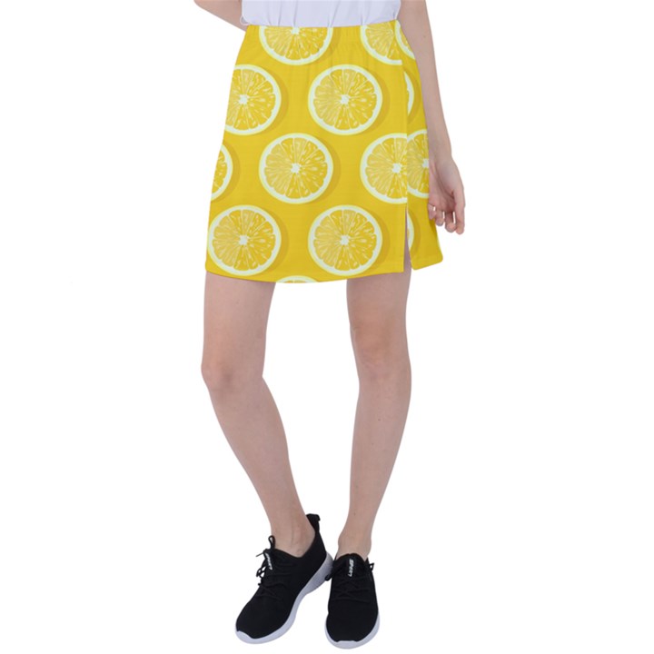 Lemon-fruits-slice-seamless-pattern Tennis Skirt