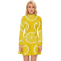 Lemon-fruits-slice-seamless-pattern Long Sleeve Velour Longline Dress by Simbadda