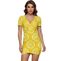 Lemon-fruits-slice-seamless-pattern Low Cut Cap Sleeve Mini Dress by Simbadda