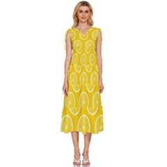 Lemon-fruits-slice-seamless-pattern V-neck Drawstring Shoulder Sleeveless Maxi Dress by Simbadda