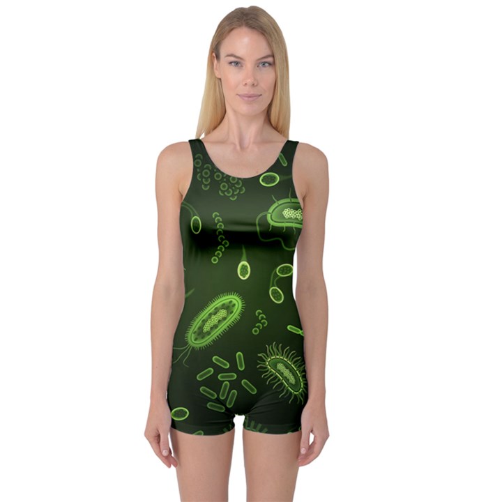 Bacteria-virus-seamless-pattern-inversion One Piece Boyleg Swimsuit