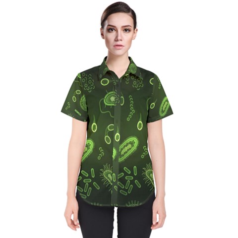 Bacteria-virus-seamless-pattern-inversion Women s Short Sleeve Shirt by Simbadda