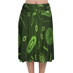 Bacteria-virus-seamless-pattern-inversion Velvet Flared Midi Skirt by Simbadda