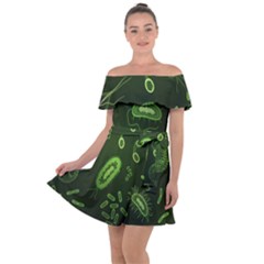 Bacteria-virus-seamless-pattern-inversion Off Shoulder Velour Dress by Simbadda