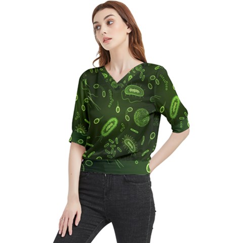 Bacteria-virus-seamless-pattern-inversion Quarter Sleeve Blouse by Simbadda