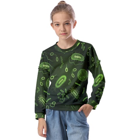 Bacteria-virus-seamless-pattern-inversion Kids  Long Sleeve Tee With Frill  by Simbadda