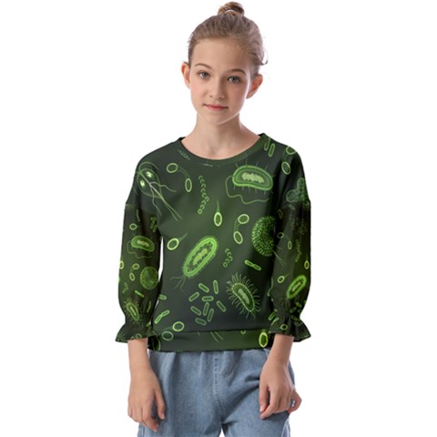 Bacteria-virus-seamless-pattern-inversion Kids  Cuff Sleeve Top by Simbadda