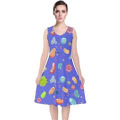 Virus-seamless-pattern V-neck Midi Sleeveless Dress  by Simbadda