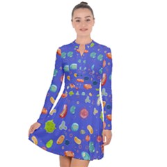 Virus-seamless-pattern Long Sleeve Panel Dress