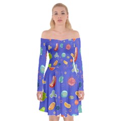 Virus-seamless-pattern Off Shoulder Skater Dress by Simbadda