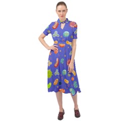 Virus-seamless-pattern Keyhole Neckline Chiffon Dress by Simbadda