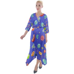 Virus-seamless-pattern Quarter Sleeve Wrap Front Maxi Dress by Simbadda