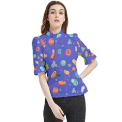 Virus-seamless-pattern Frill Neck Blouse