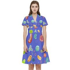 Virus-seamless-pattern Short Sleeve Waist Detail Dress