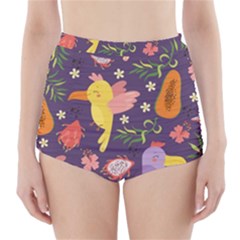 Exotic-seamless-pattern-with-parrots-fruits High-waisted Bikini Bottoms by Simbadda