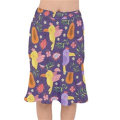 Exotic-seamless-pattern-with-parrots-fruits Short Mermaid Skirt by Simbadda