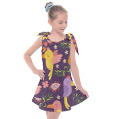 Exotic-seamless-pattern-with-parrots-fruits Kids  Tie Up Tunic Dress by Simbadda