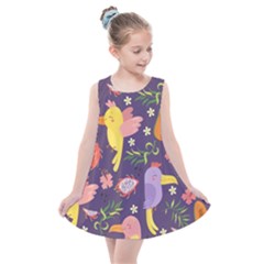 Exotic-seamless-pattern-with-parrots-fruits Kids  Summer Dress by Simbadda