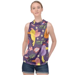 Exotic-seamless-pattern-with-parrots-fruits High Neck Satin Top