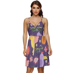 Exotic-seamless-pattern-with-parrots-fruits V-neck Pocket Summer Dress  by Simbadda