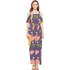 Exotic-seamless-pattern-with-parrots-fruits Draped Sleeveless Chiffon Jumpsuit by Simbadda