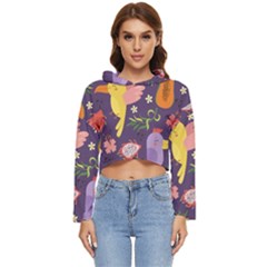 Exotic-seamless-pattern-with-parrots-fruits Women s Lightweight Cropped Hoodie by Simbadda