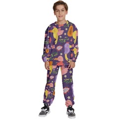 Exotic-seamless-pattern-with-parrots-fruits Kids  Sweatshirt Set by Simbadda